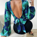 Prive Camisa Corta Con Mangas De Linterna Tenidas En Tie-dye