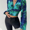 Prive Camisa Corta Con Mangas De Linterna Tenidas En Tie-dye
