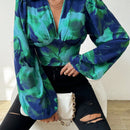 Prive Camisa Corta Con Mangas De Linterna Tenidas En Tie-dye