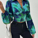 Prive Camisa Corta Con Mangas De Linterna Tenidas En Tie-dye