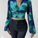 Prive Camisa Corta Con Mangas De Linterna Tenidas En Tie-dye