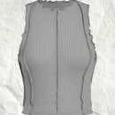 EZwear Top Corto De Punto Gris Para Mujer Con Dobladillo Estilo Lechuga