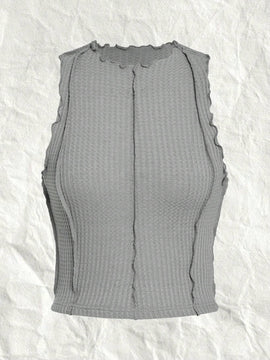 EZwear Top Corto De Punto Gris Para Mujer Con Dobladillo Estilo Lechuga