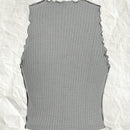 EZwear Top Corto De Punto Gris Para Mujer Con Dobladillo Estilo Lechuga