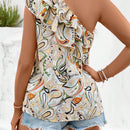 Blusa Con Estampado Paisley, Multiples Capas Con Volantes En El Frente Atado Con Corbata