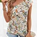 Blusa Con Estampado Paisley, Multiples Capas Con Volantes En El Frente Atado Con Corbata