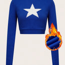 EZwear Jersey Corto De Manga Larga Con Patron De Estrellas Para Mujer