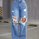 Jeans De De Jean De Pierna Ancha Y Desgastados Para Mujeres
