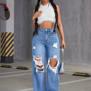 Jeans De De Jean De Pierna Ancha Y Desgastados Para Mujeres