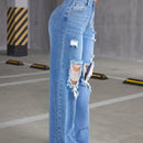 Jeans De De Jean De Pierna Ancha Y Desgastados Para Mujeres