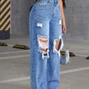 Jeans De De Jean De Pierna Ancha Y Desgastados Para Mujeres