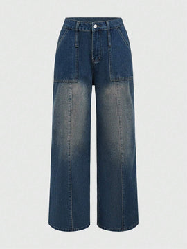 ROMWE Pantalones Anchos De Mezclilla Para Mujer