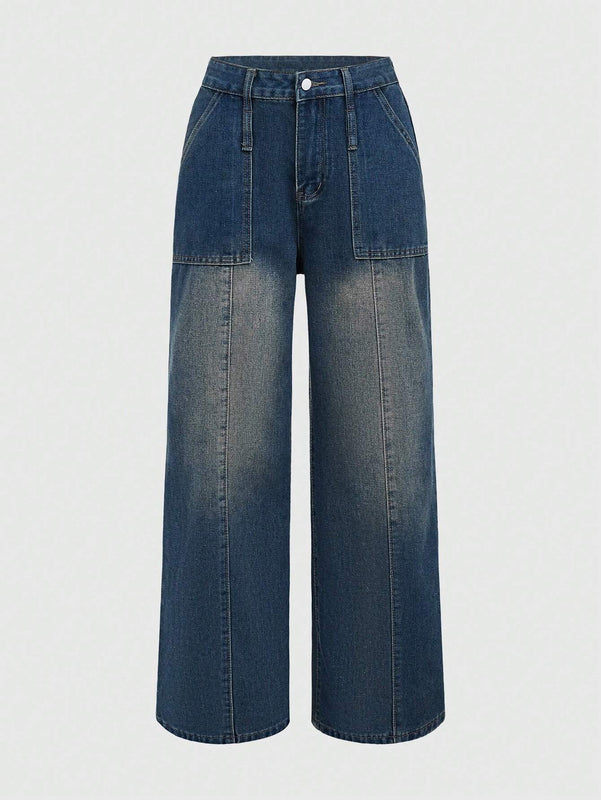 ROMWE Pantalones Anchos De Mezclilla Para Mujer
