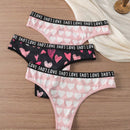 Tanga De Mujer Con Patron De Amor Y Letras En Tela De Red, Paquete De 3 Unidades