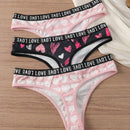 Tanga De Mujer Con Patron De Amor Y Letras En Tela De Red, Paquete De 3 Unidades