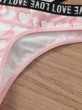 Tanga De Mujer Con Patron De Amor Y Letras En Tela De Red, Paquete De 3 Unidades