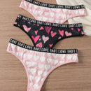 Tanga De Mujer Con Patron De Amor Y Letras En Tela De Red, Paquete De 3 Unidades