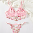 Conjunto De Lenceria De Malla Transparente Con Bordado De Flores