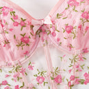Conjunto De Lenceria De Malla Transparente Con Bordado De Flores