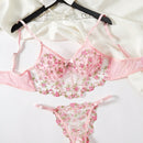 Conjunto De Lenceria De Malla Transparente Con Bordado De Flores