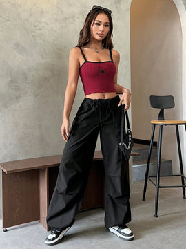 EZwear Atuendos De Verano Top De Tirantes Bordado Con Arana Para Mujer Con Borde Recortado