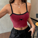 EZwear Atuendos De Verano Top De Tirantes Bordado Con Arana Para Mujer Con Borde Recortado