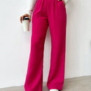 Pantalones sueltos de pierna ancha de color solido para mujer con dobladillo fluido, estilo casual