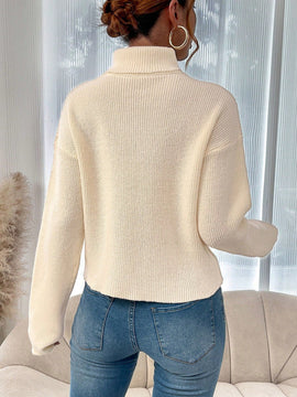 LUNE Jersey De Mujer Cuello Alto De Hombro Caido Color Solido