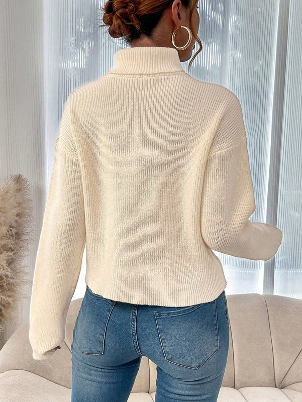 LUNE Jersey De Mujer Cuello Alto De Hombro Caido Color Solido