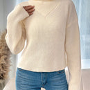 LUNE Jersey De Mujer Cuello Alto De Hombro Caido Color Solido