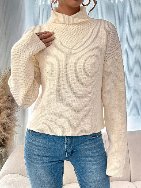 LUNE Jersey De Mujer Cuello Alto De Hombro Caido Color Solido