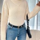 LUNE Jersey De Mujer Cuello Alto De Hombro Caido Color Solido