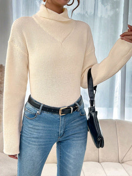 LUNE Jersey De Mujer Cuello Alto De Hombro Caido Color Solido