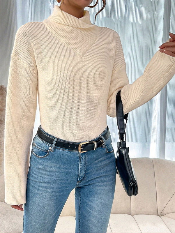 LUNE Jersey De Mujer Cuello Alto De Hombro Caido Color Solido