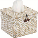 Cubierta de Caja de Pañuelos de Juncos de Granja Chic - Cuadrada, Porta Servilletas Decorativo para Baño y Decoración del Hogar