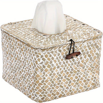 Cubierta de Caja de Pañuelos de Juncos de Granja Chic - Cuadrada, Porta Servilletas Decorativo para Baño y Decoración del Hogar