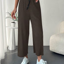 Pantalones de pierna ancha con cordon delantero tejido de canale