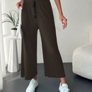 Pantalones de pierna ancha con cordon delantero tejido de canale
