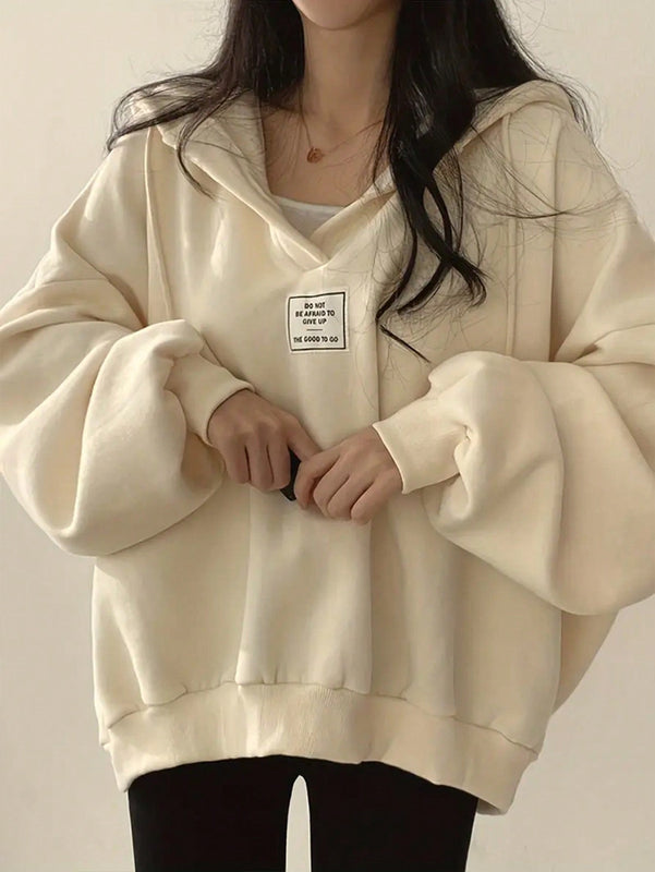 Ezwear sudadera con capucha de manga larga informal con estampado de letra, hombros caidos y cordon, para otono
