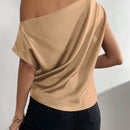 Prive Blusa unicolor de cuello asimetrico fruncido de saten