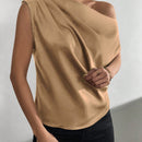 Prive Blusa unicolor de cuello asimetrico fruncido de saten