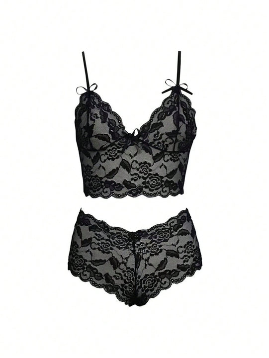 Conjunto de lenceria sexy para mujer con bralette y ropa interior de encaje