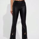 EZwear Pantalones con diseno de PU y dobladillo con abertura