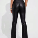 EZwear Pantalones con diseno de PU y dobladillo con abertura