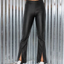 EZwear Pantalones con diseno de PU y dobladillo con abertura
