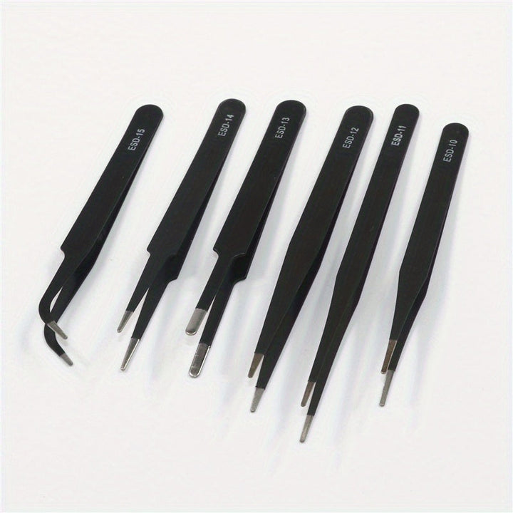 Pinzas De Acero Inoxidable Antiestáticas ESD De 6 Piezas: Herramientas Curvas Para Mantenimiento De Precisión Y Reparación Industrial Para Trabajo En El Hogar Y Fabricación De Modelos