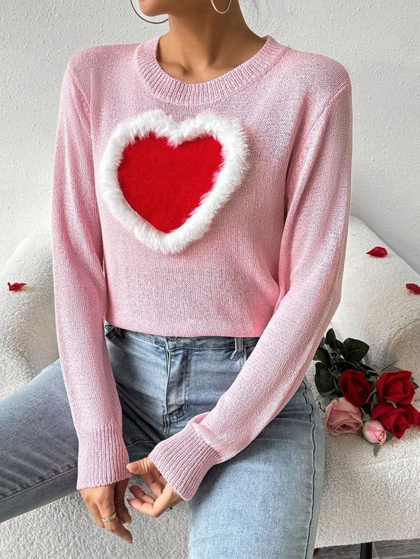 Frenchy Sueter De Cuello Redondo Para Mujer Con Diseno De Corazon