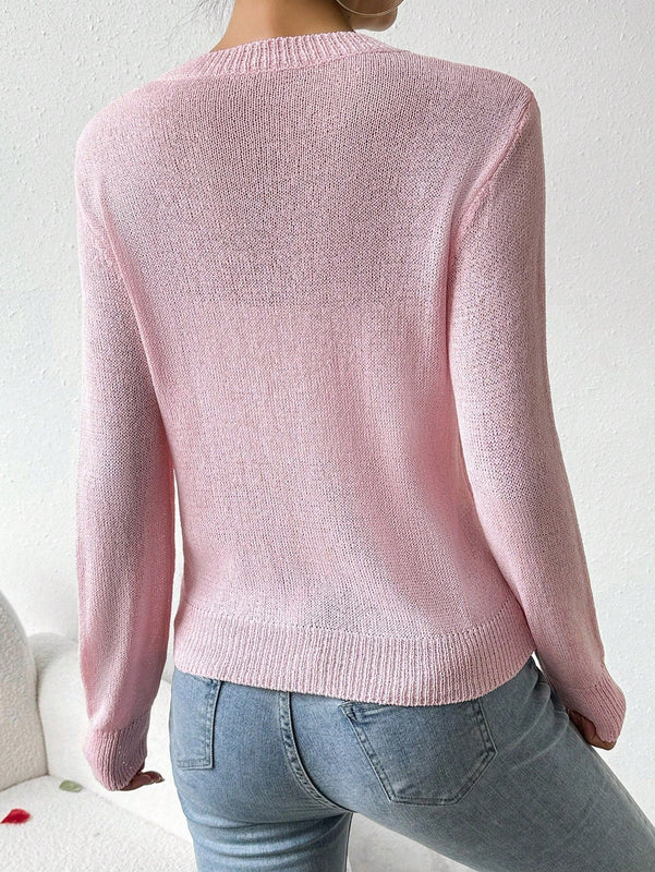 Frenchy Sueter De Cuello Redondo Para Mujer Con Diseno De Corazon