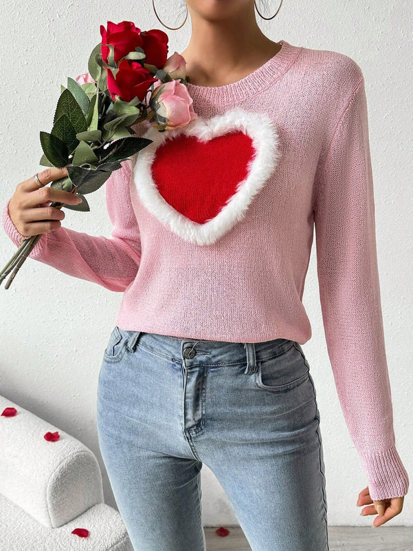 Frenchy Sueter De Cuello Redondo Para Mujer Con Diseno De Corazon