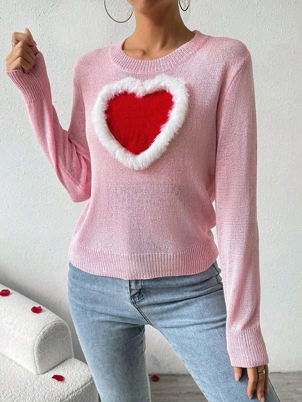 Frenchy Sueter De Cuello Redondo Para Mujer Con Diseno De Corazon
